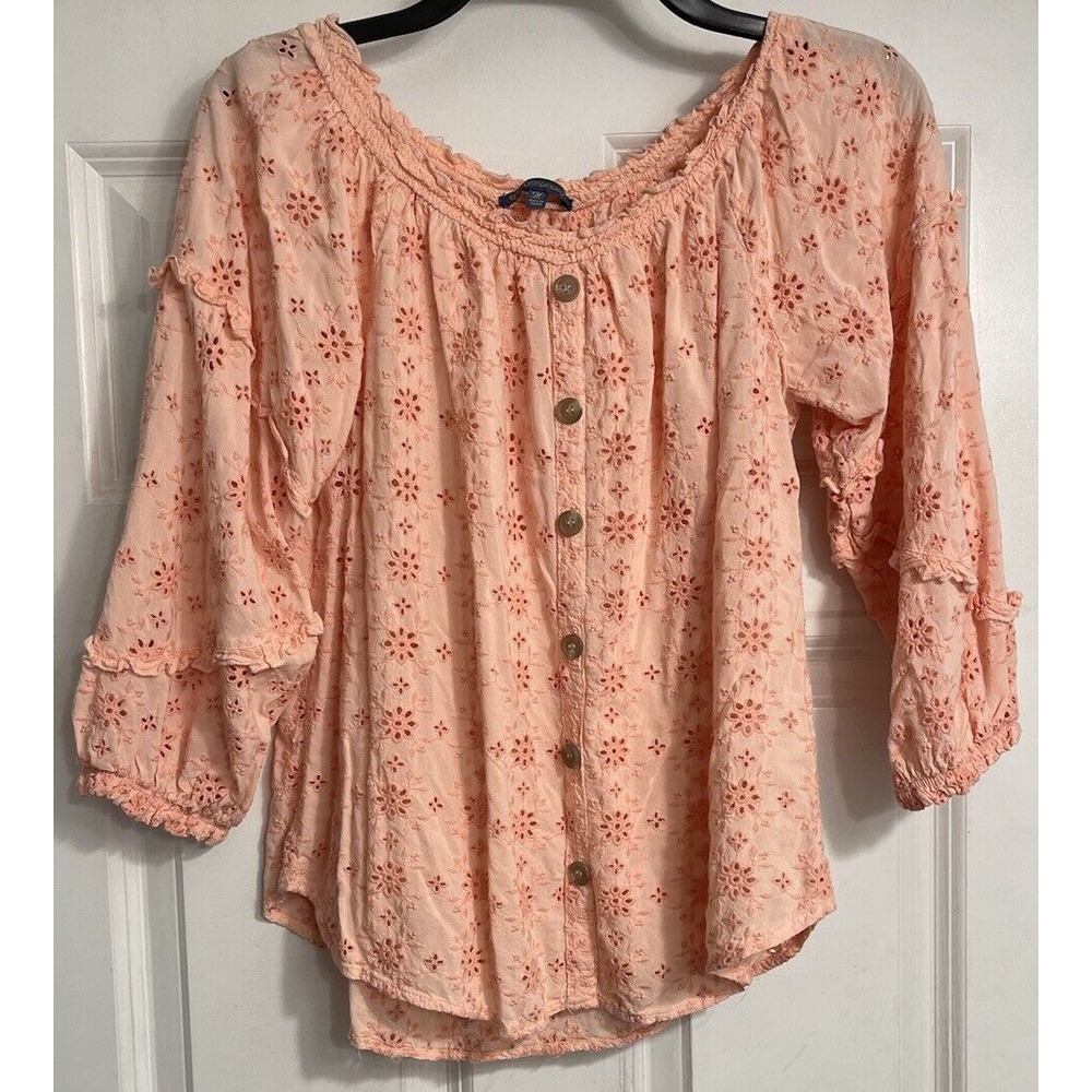 Democracy Pink Buttoned Smocked Blouse